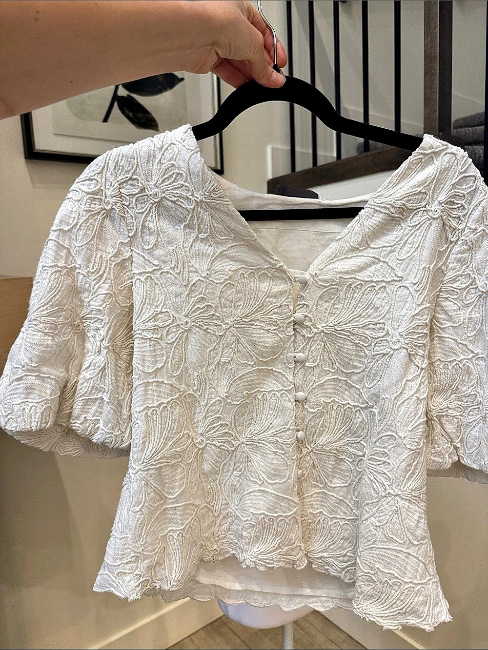 Mint Velvet Textured Floral Top Blouse White Small